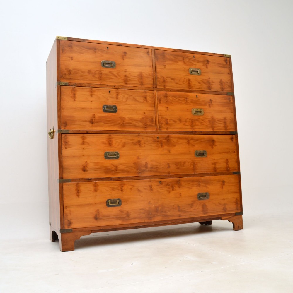 Antique Yew Wood Military Campaign Chest of Drawers
