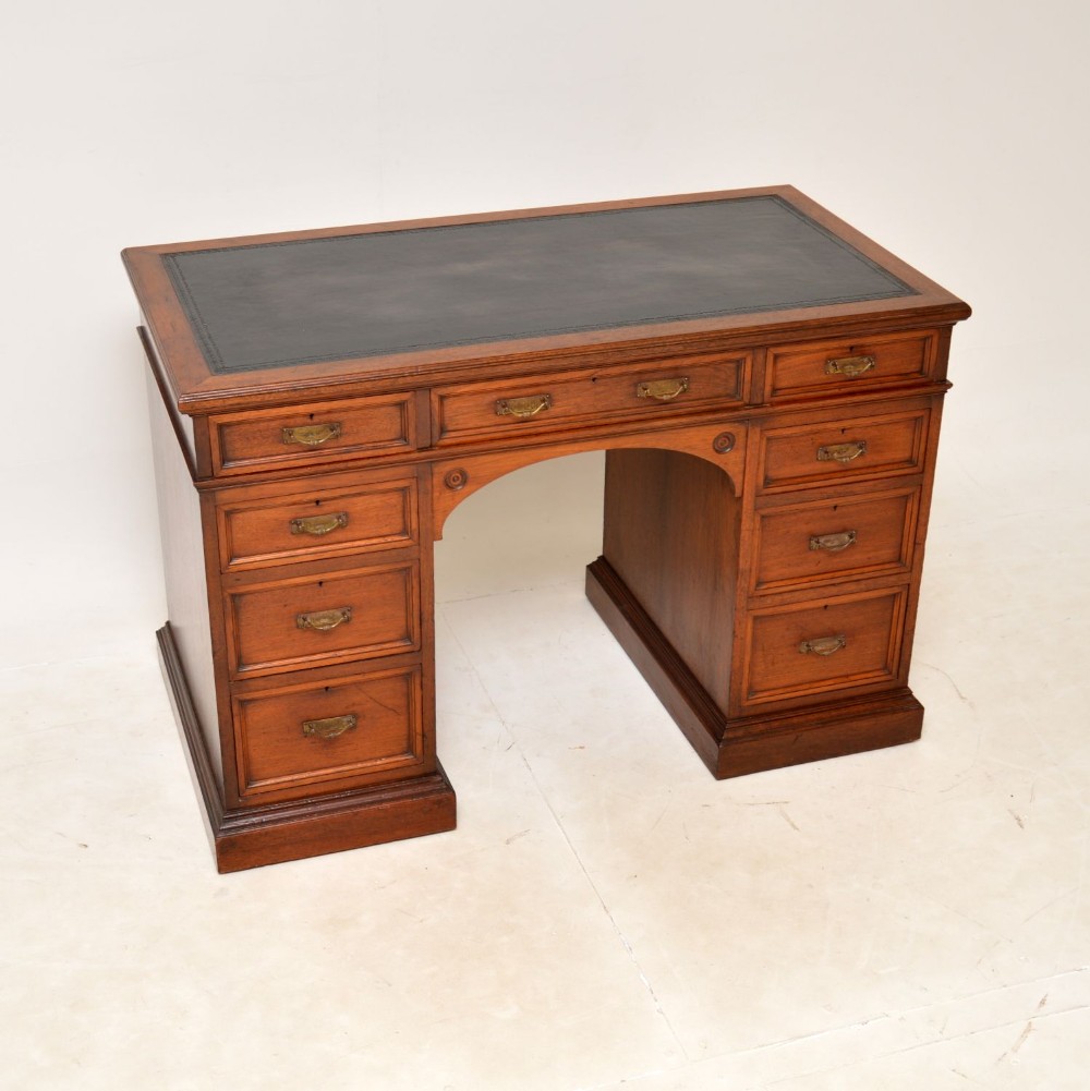 Antique Victorian Walnut Pedestal Desk by Howard & Sons
