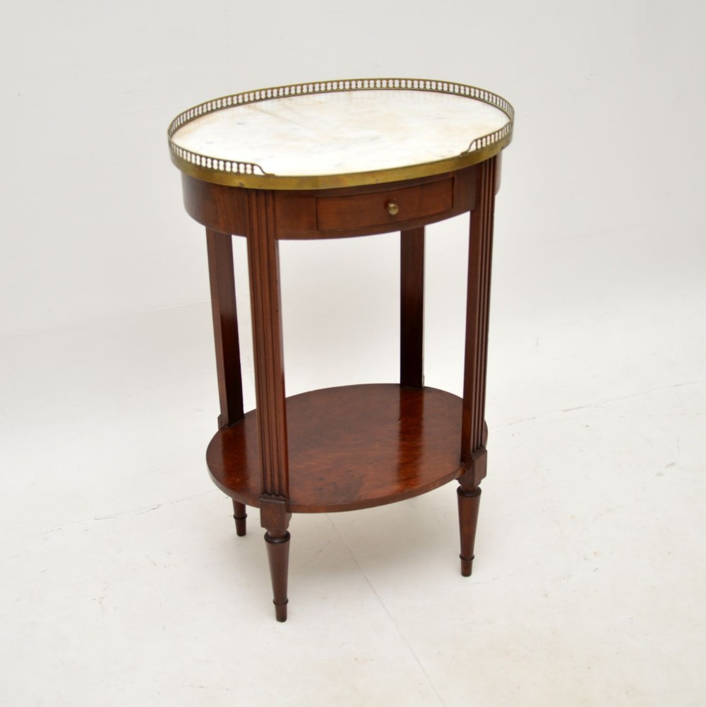 Antique French Marble Top Walnut Side Table
