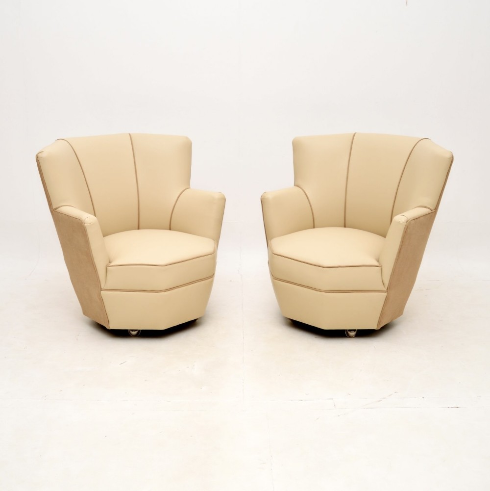 Pair of Art Deco Leather and Suede Cocktail Armchairs
