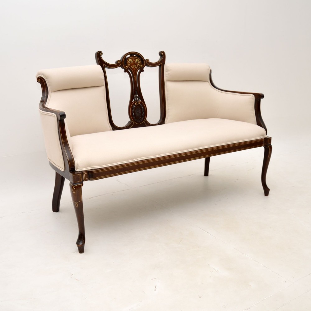 Antique Edwardian Inlaid Mahogany Settee

