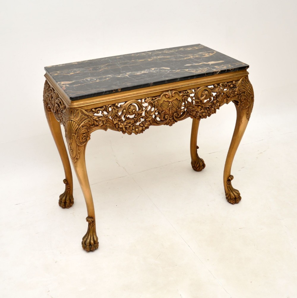 Antique William Kent Style Marble Top Gilt Wood Side Table
