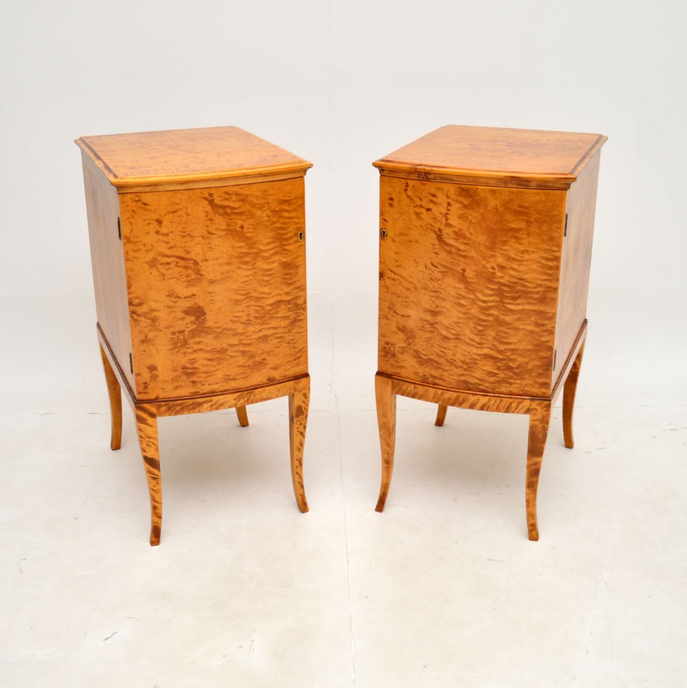 Pair of Antique Swedish Satin Birch Bedside Cabinets
