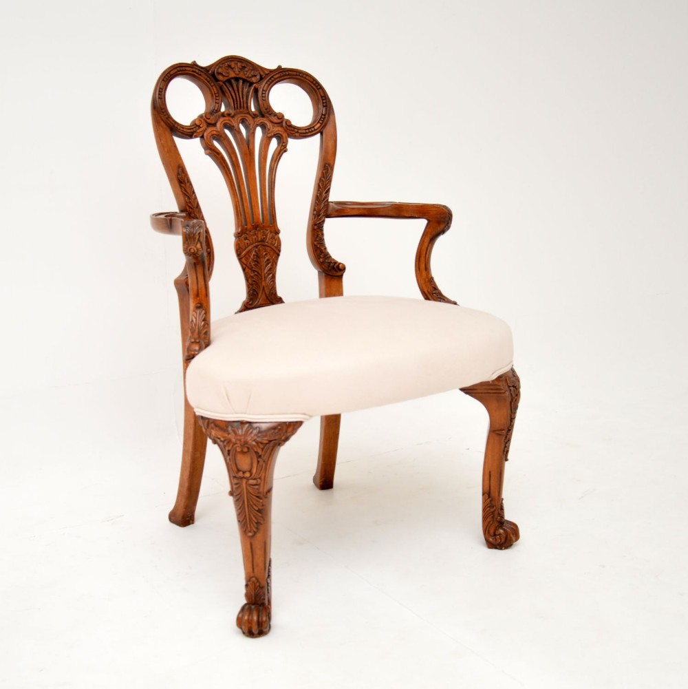 Antique Georgian Style Carved Walnut Armchair
