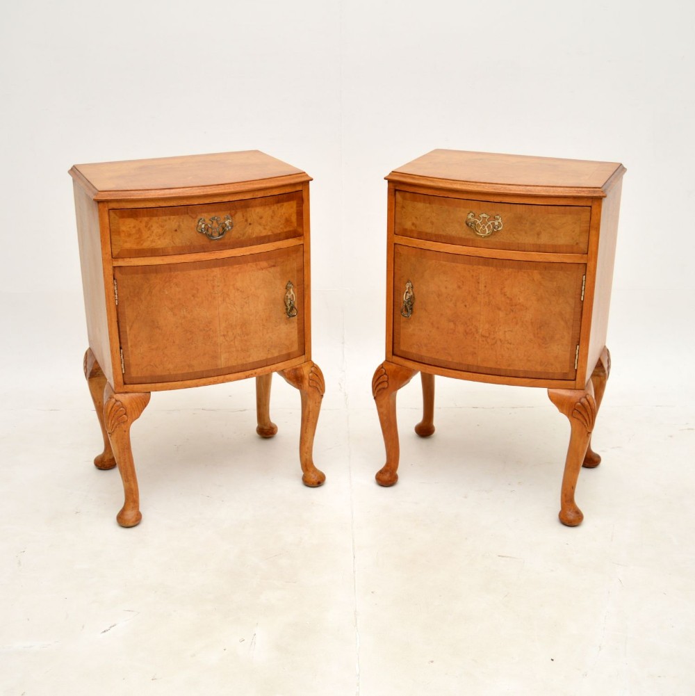 Pair of Antique Burr Walnut Bedside Cabinets

