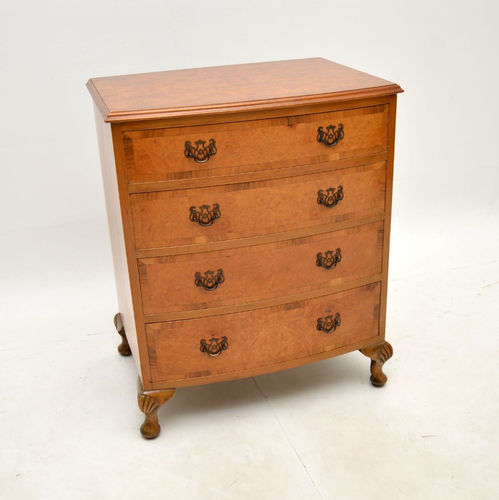 Antique Burr Walnut Bow Front Chest of Drawers
