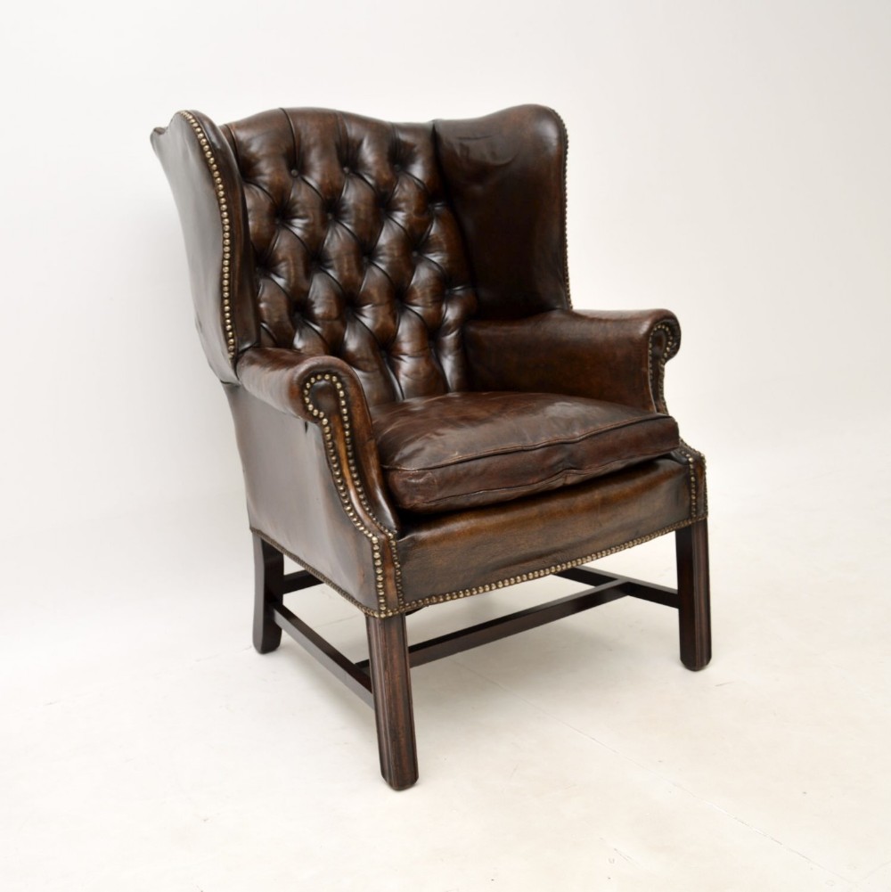 Antique Leather Wing Back Armchair
