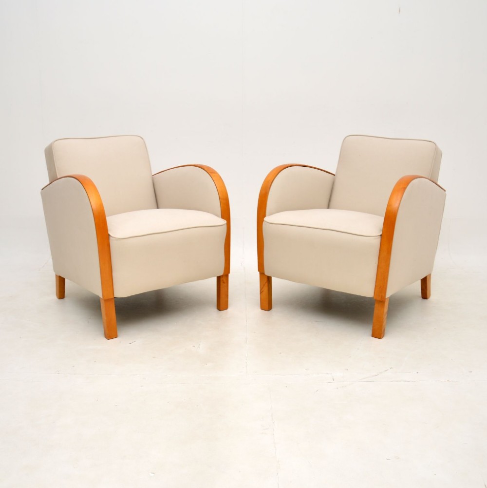 Pair of Art Deco Armchairs in Satin Birch

