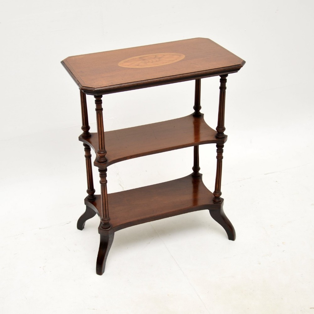 Antique Inlaid Mahogany Three Tier Side Table

