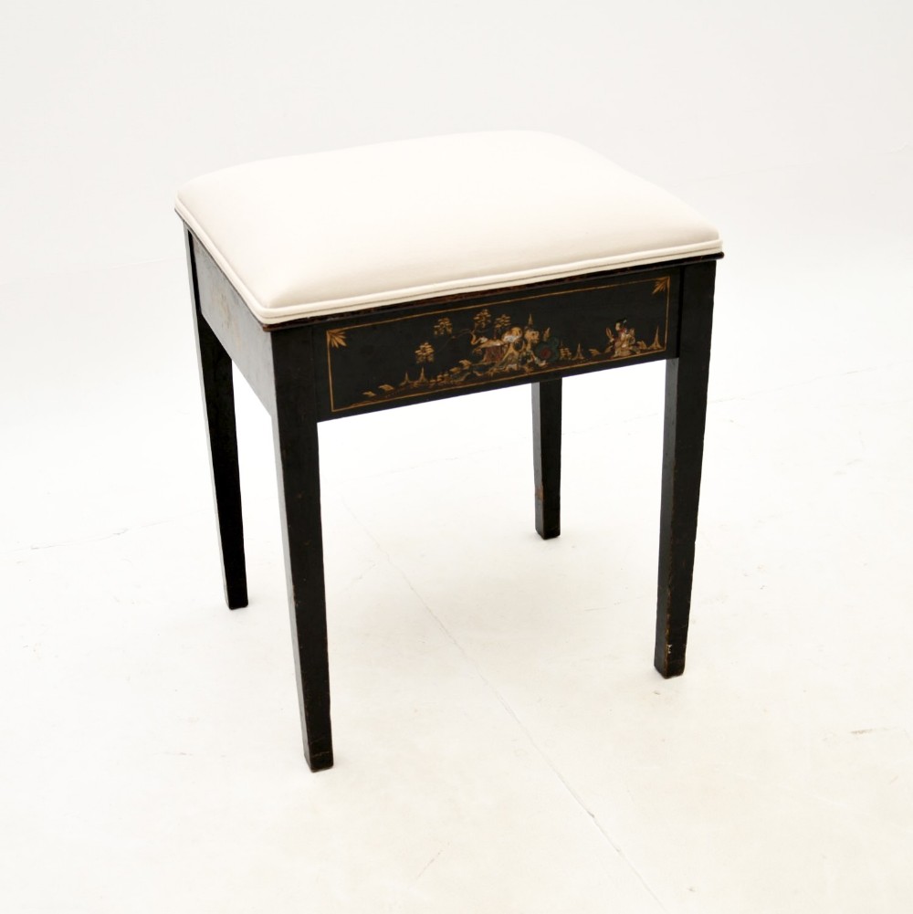 Antique Lacquered Chinoiserie Piano Stool
