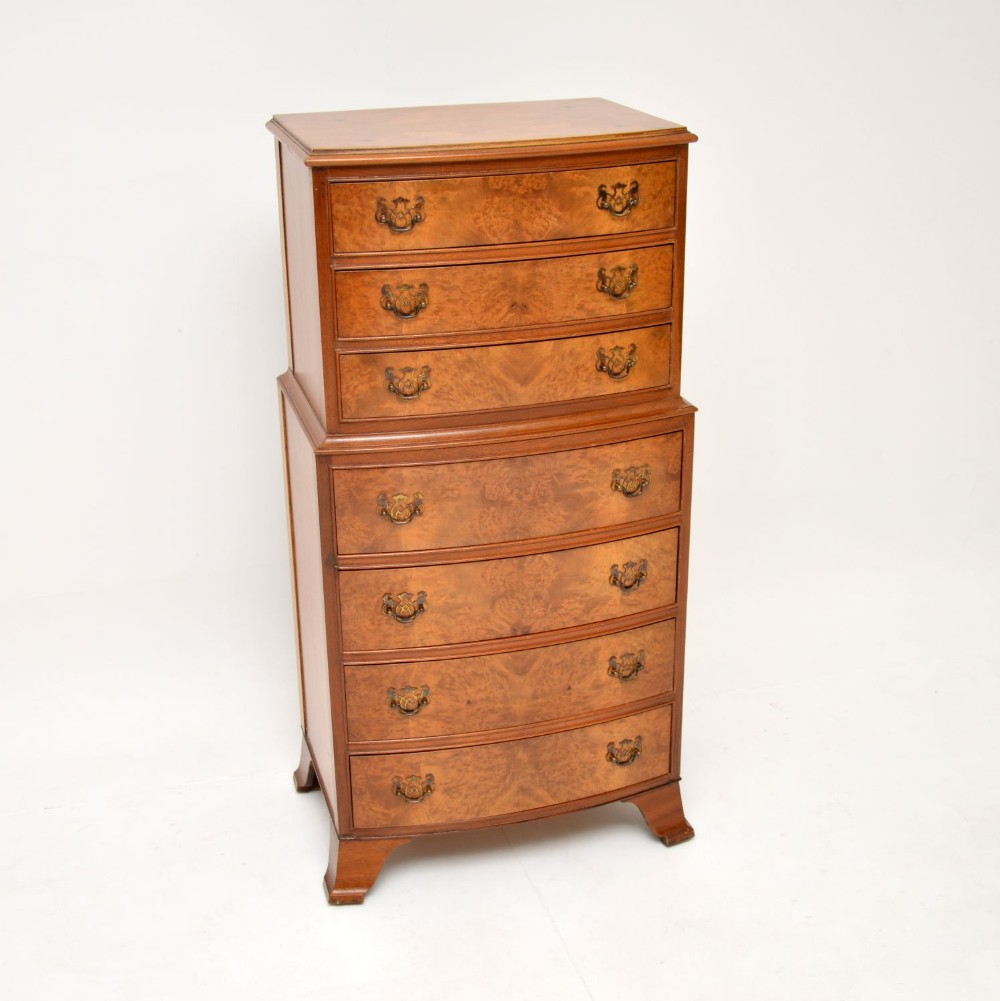 Antique Figured Walnut Chest on Chest of Drawers
