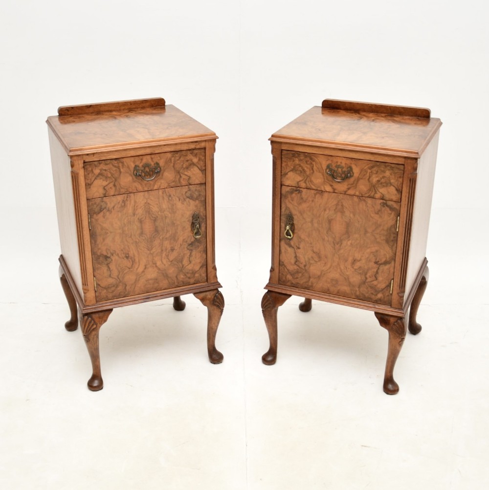 Pair of Antique Figured Walnut Bedside Cabinets
