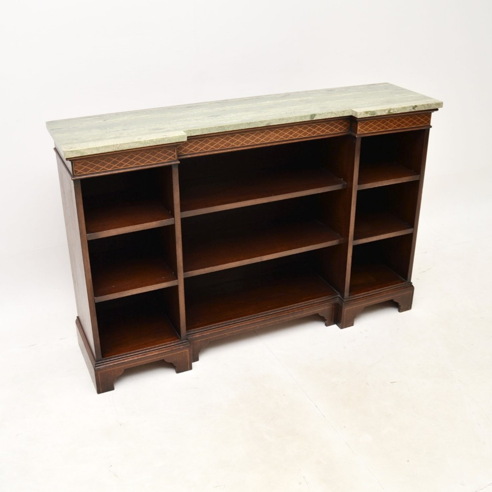Antique Inlaid Mahogany Marble Top Open Bookcase / Sideboard
