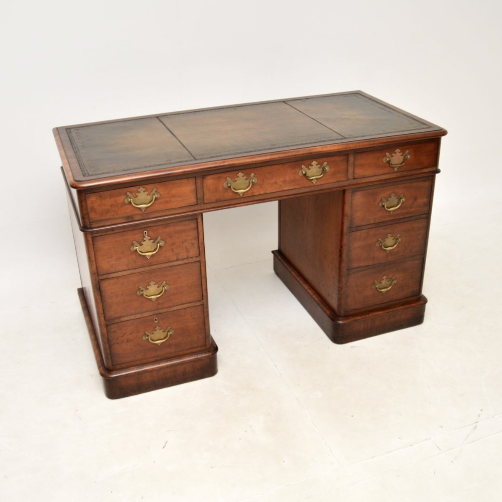 Antique Victorian Mahogany Leather Top Pedestal Desk
