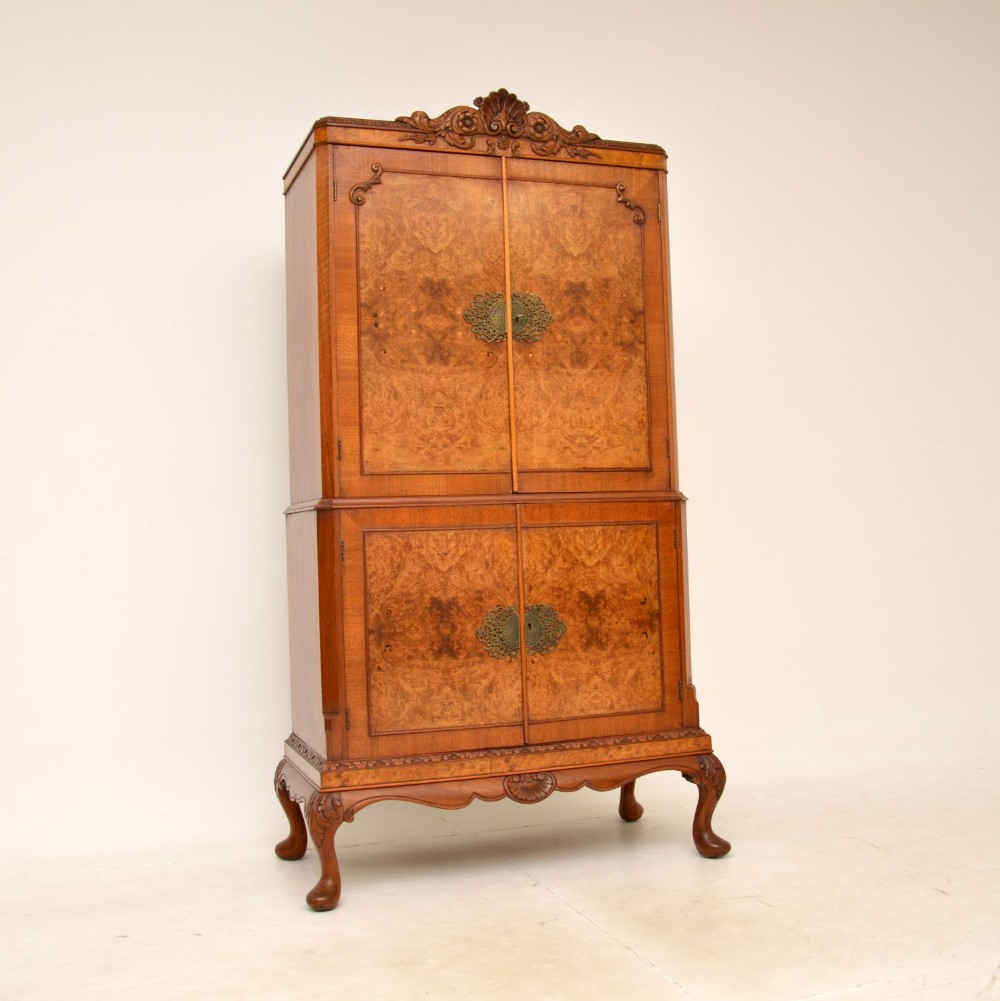 Antique Burr Walnut Cocktail Drinks Cabinet
