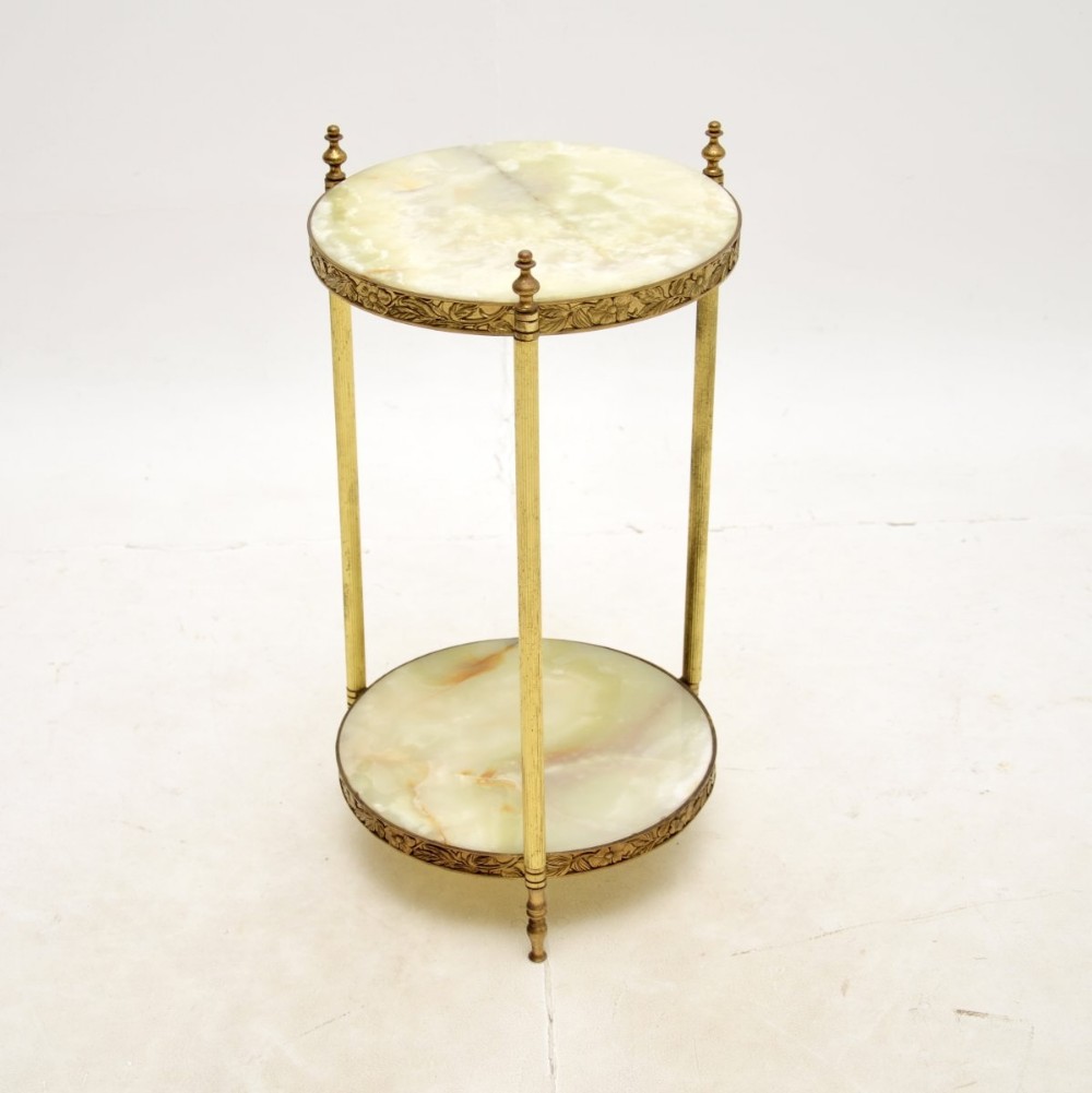 Antique French Brass and Onyx Side Table

