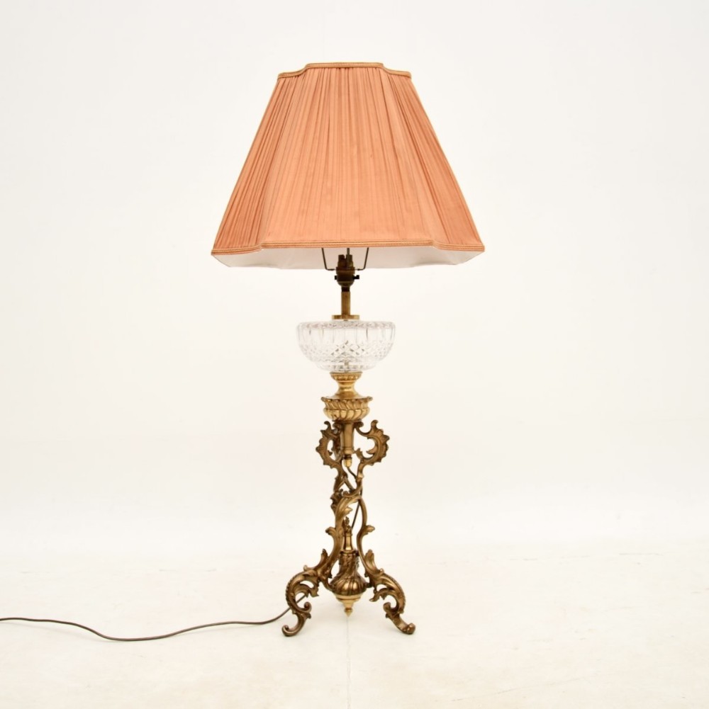 Antique French Gilt Bronze and Crystal Glass Table Lamp
