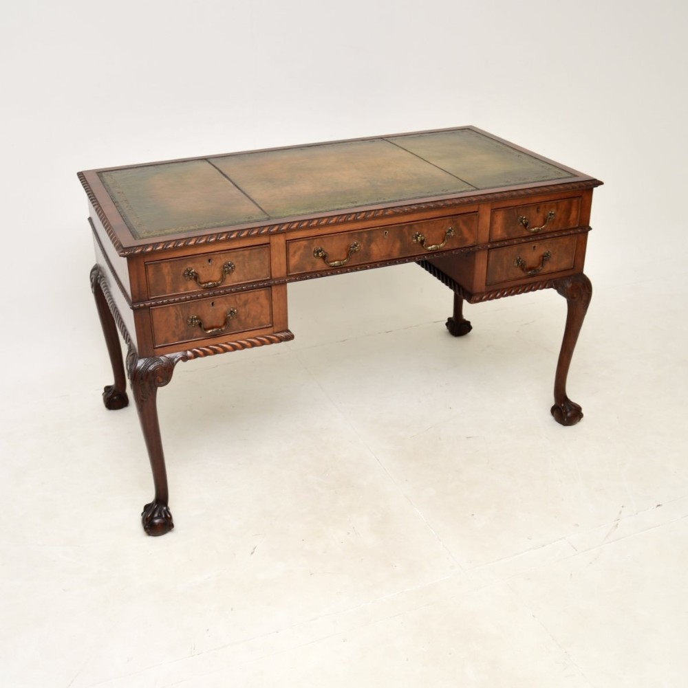 Antique Chippendale Style Mahogany Leather Top Desk
