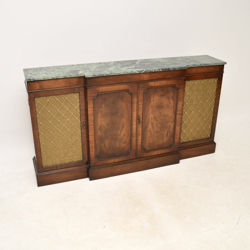 Antique Marble Top Grill Front Mahogany Sideboard
