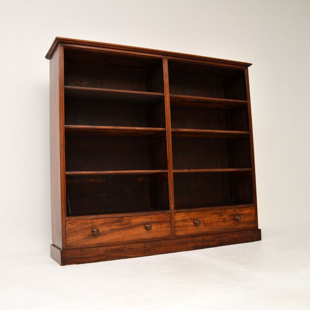 Large Antique Victorian Mahogany Open Bookcase
