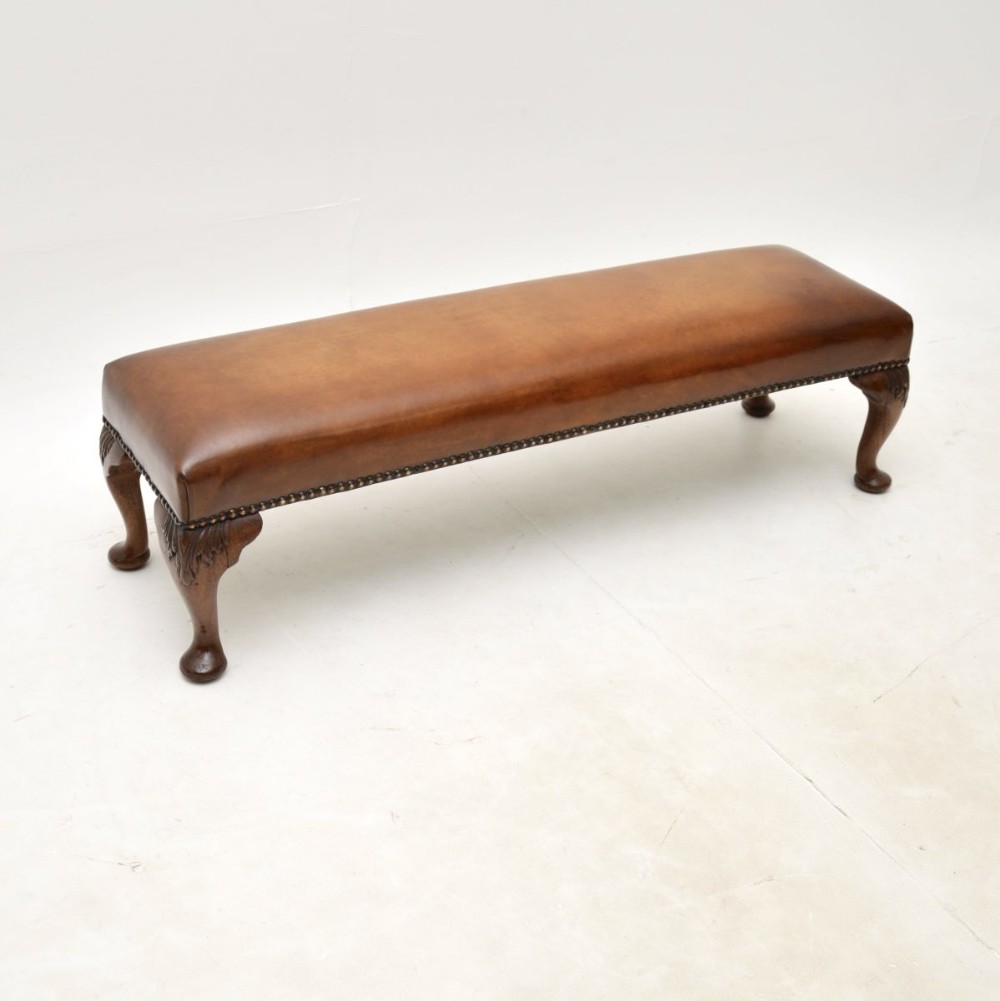 Antique Leather and Mahogany Foot Stool
