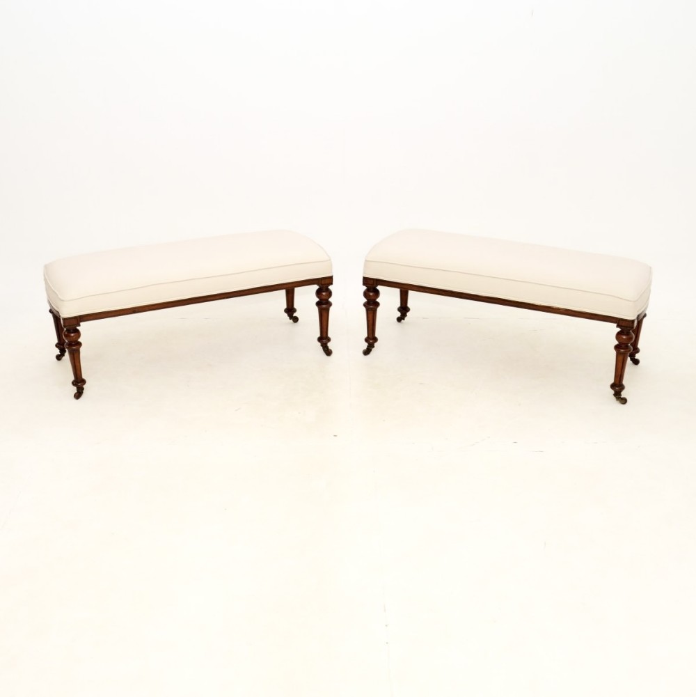 Pair of Antique Victorian Walnut Stools / Benches

