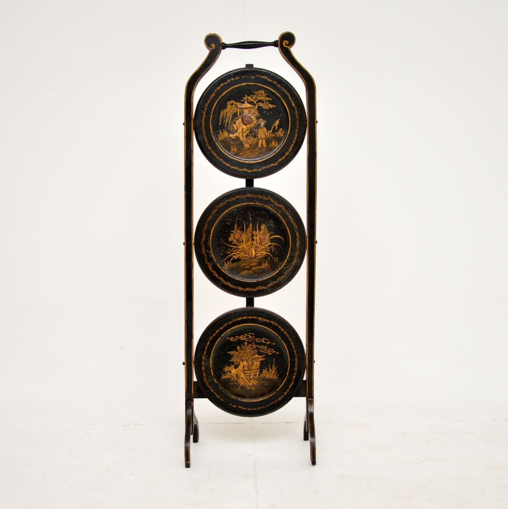 Antique Lacquered Chinoiserie Cake Stand
