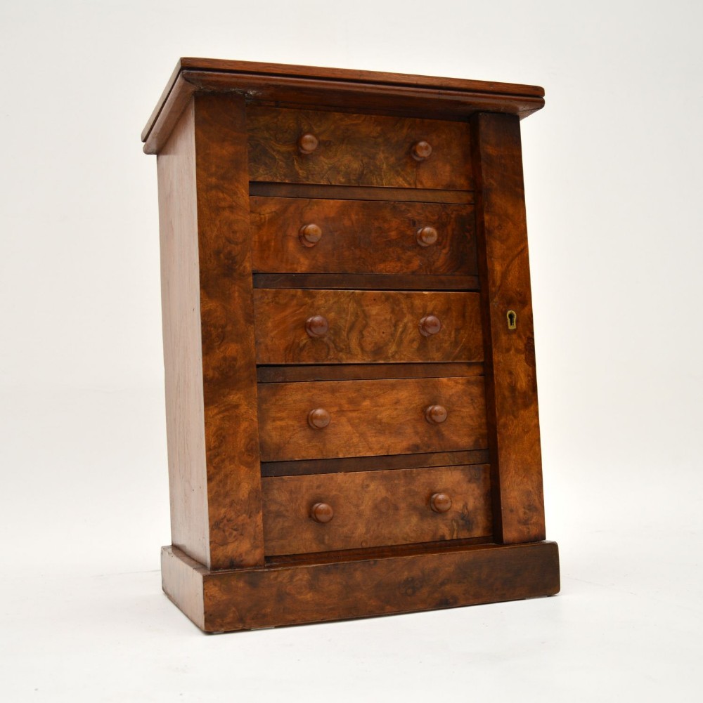 Antique Victorian Burr Walnut Miniature Wellington Chest

