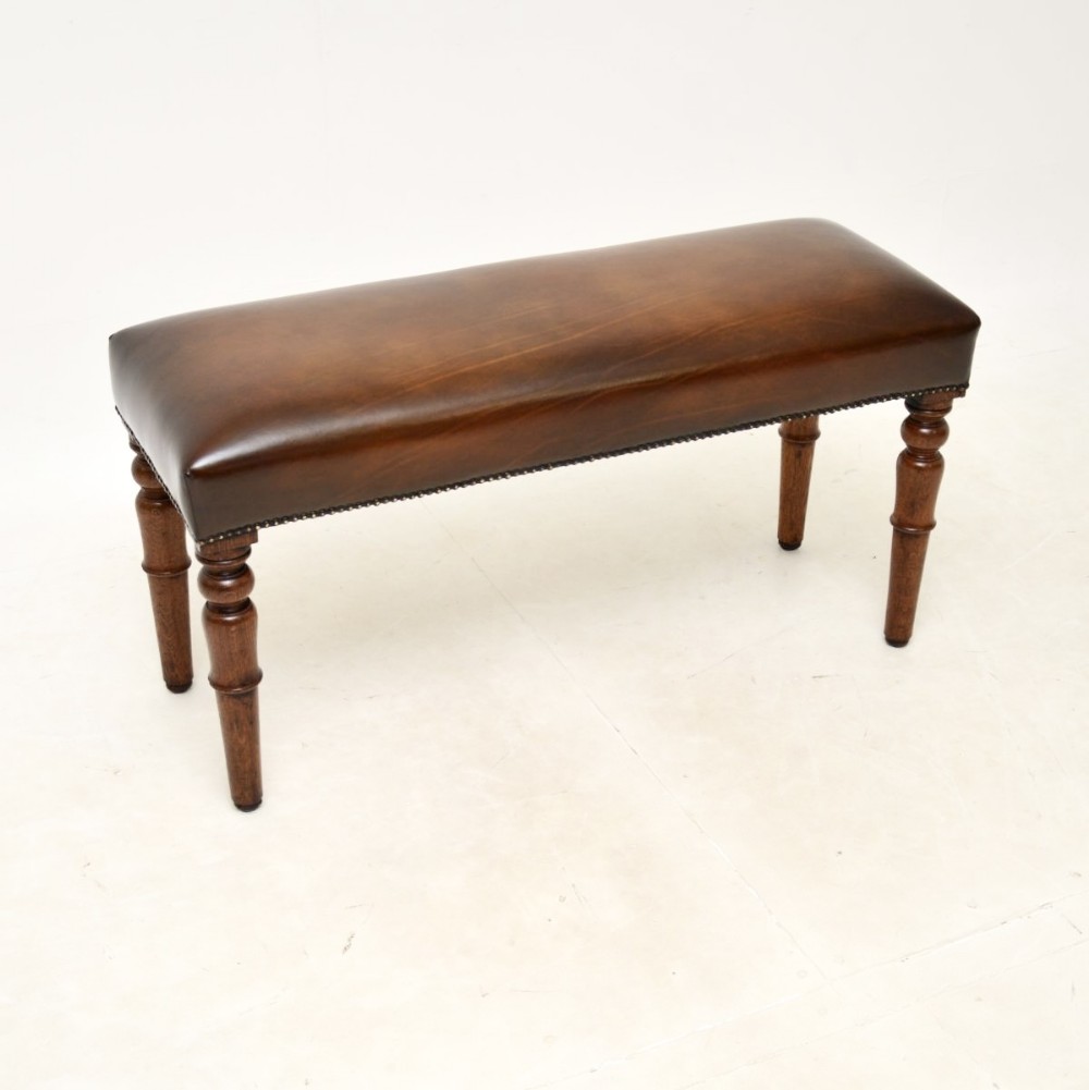 Antique Victorian Leather and Oak Stool / Bench
