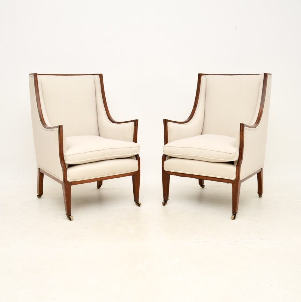 Pair of Antique Edwardian Inlaid Mahogany Armchairs
