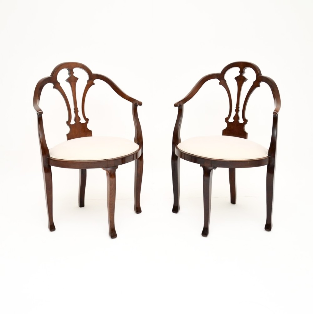 Pair of Antique Edwardian Mahogany Open Armchairs
