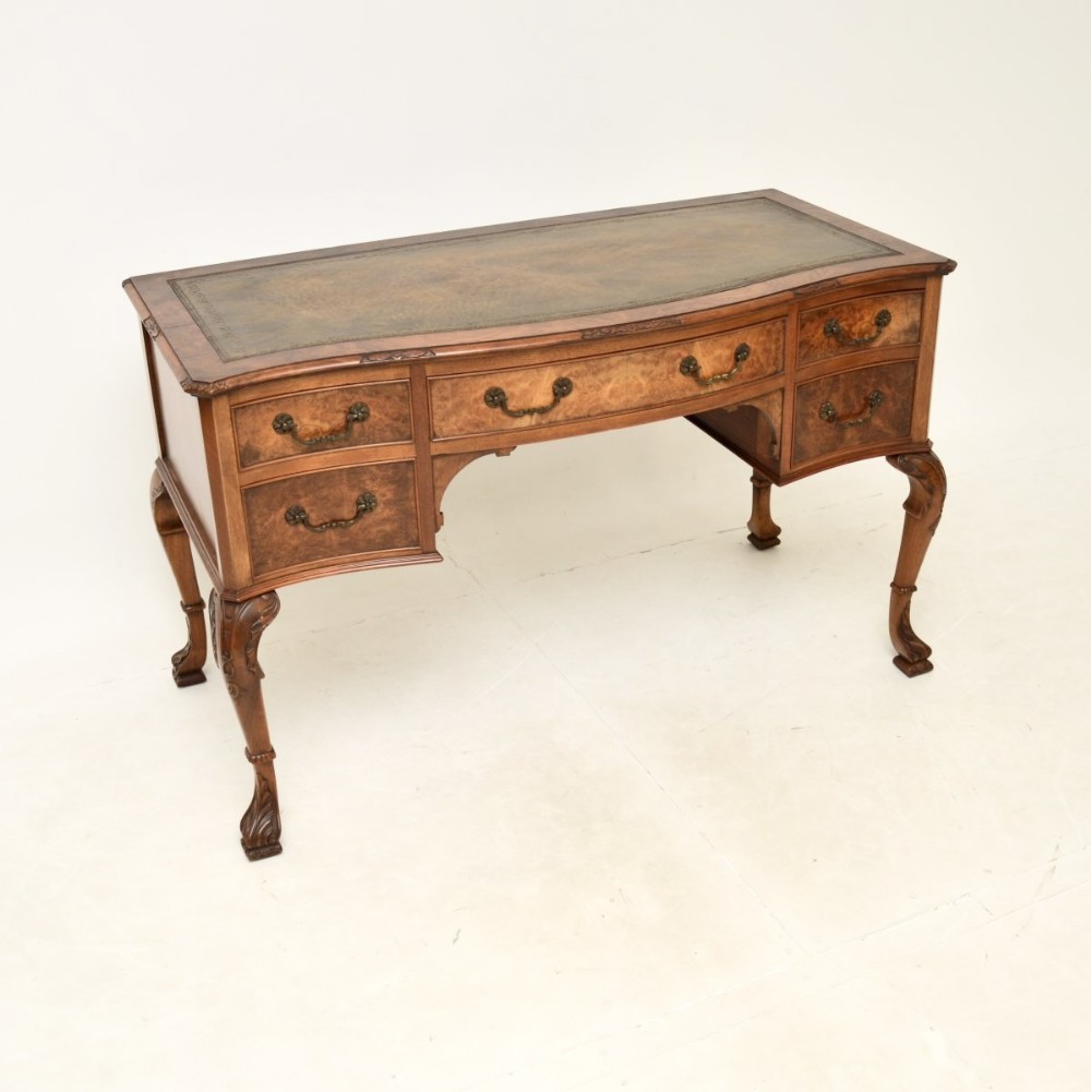 Antique Burr Walnut Leather Top Desk
