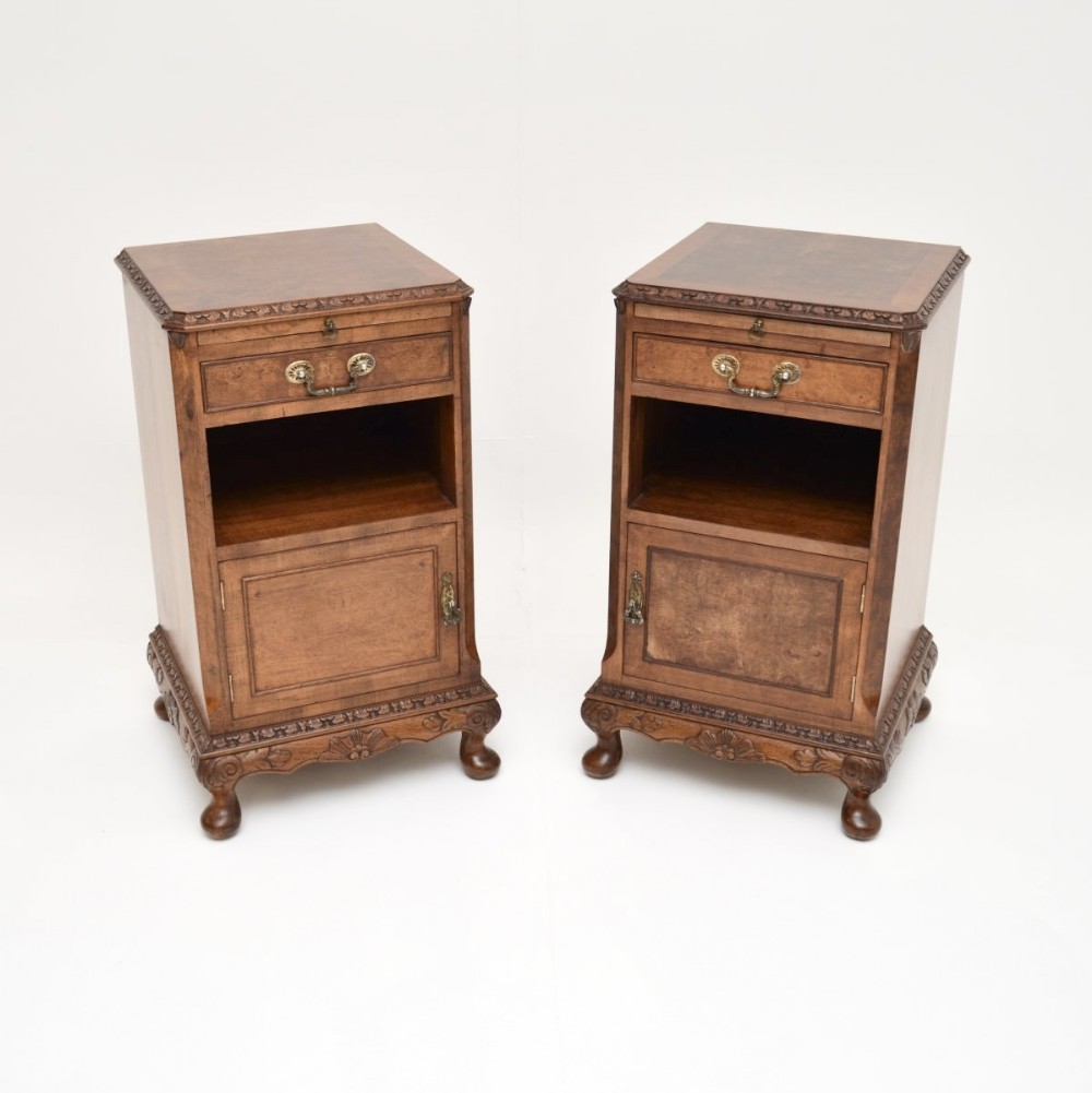 Pair of Antique Burr Walnut Bedside Cabinets

