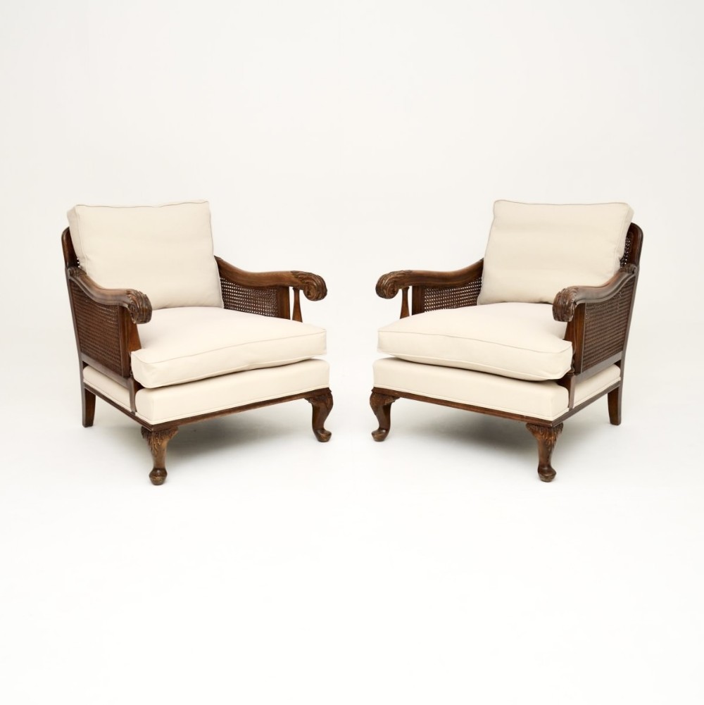 Pair of Antique Cane Bergere Armchairs
