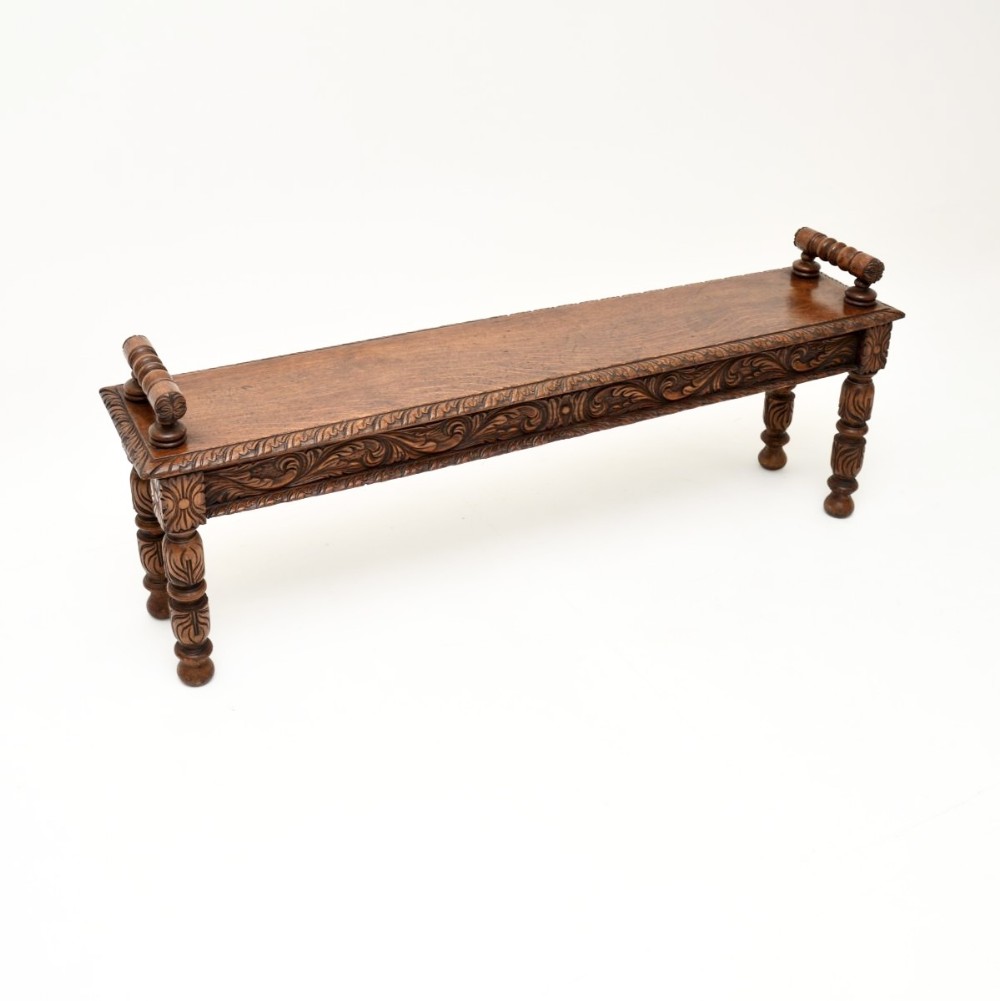 Antique Victorian Carved Oak Bench
