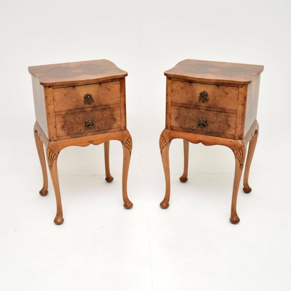 Pair of Antique Burr Walnut Bedside Cabinets
