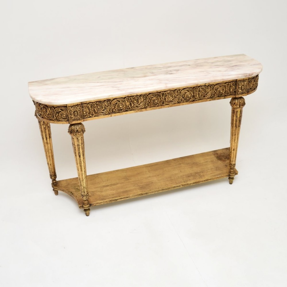 Antique French Marble Top Gilt Wood Console Table
