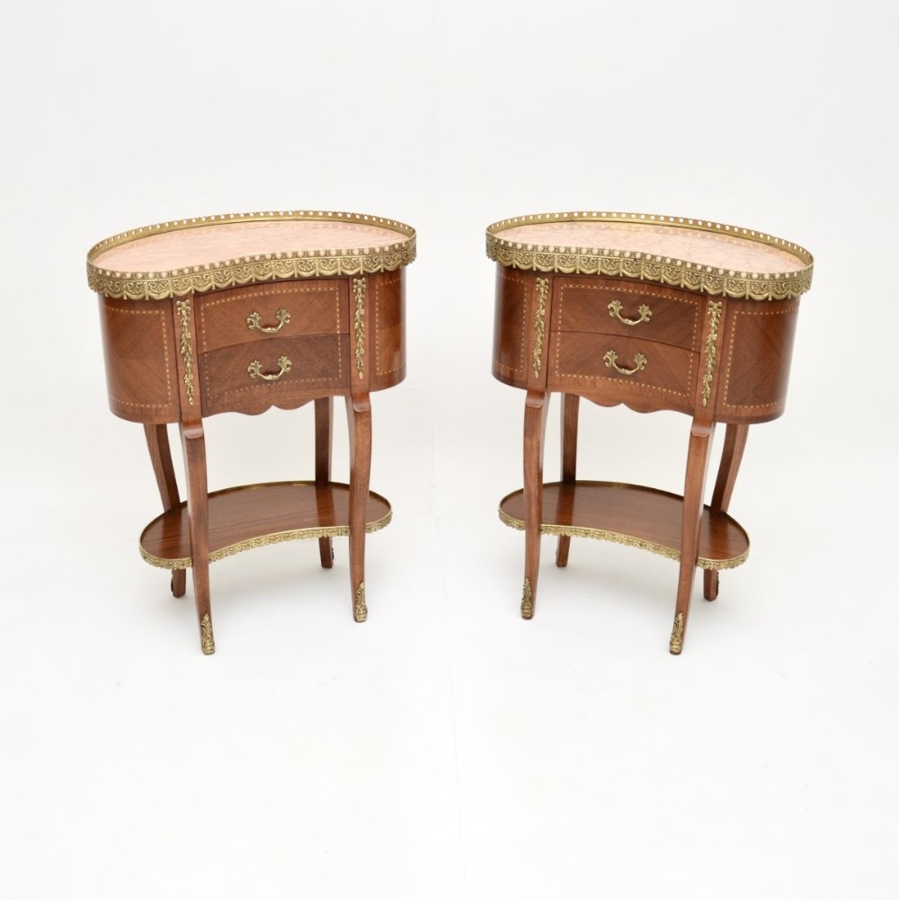 Pair of Antique French Kidney Shaped Marble Top Side Tables
