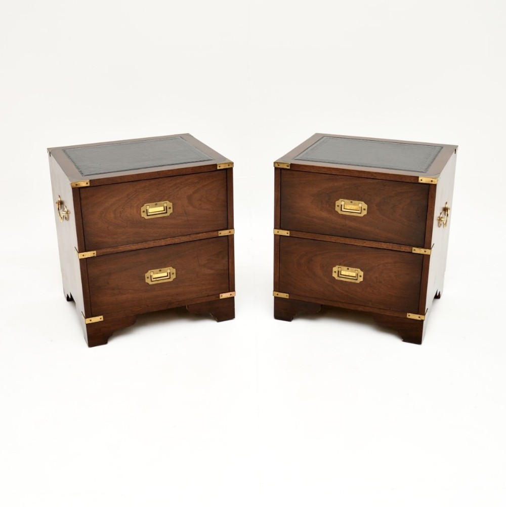 Pair of Antique Military Campaign Style Mahogany Bedside Chests
