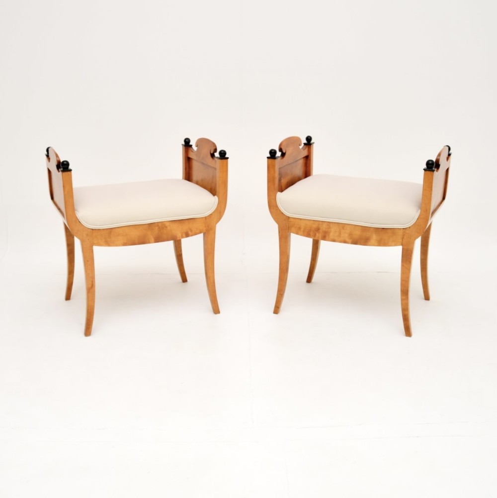 Pair of Antique Swedish Satin Birch Biedermeier Stools
