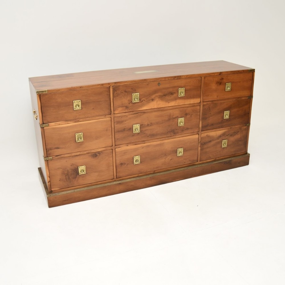 Antique Military Campaign Style Long Chest of Drawers Sideboard
