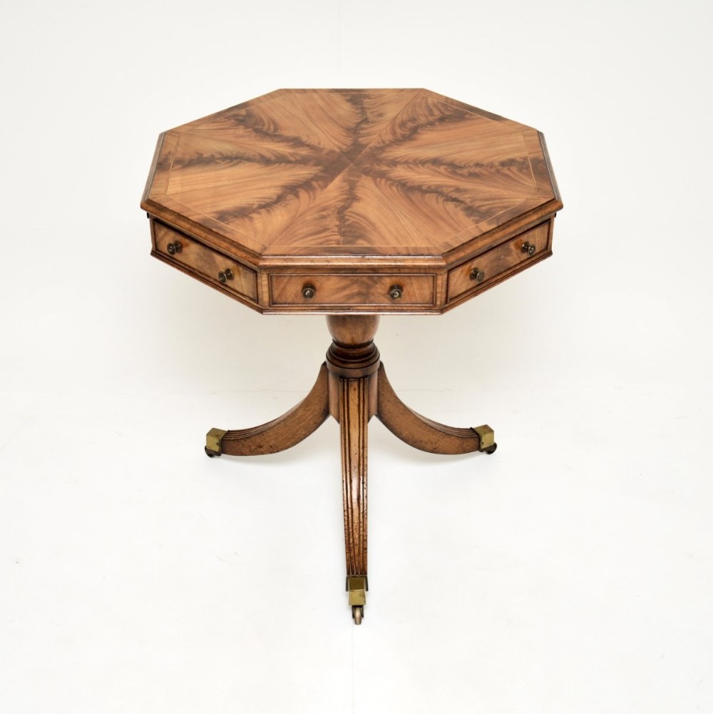 Antique Flame Mahogany Octagonal Drum Table
