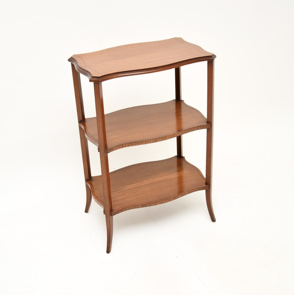 Antique Edwardian Inlaid Satin Wood Etagere / Side Table
