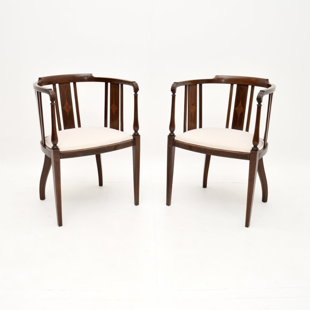 Pair of Antique Edwardian Inlaid Mahogany Tub Chairs
