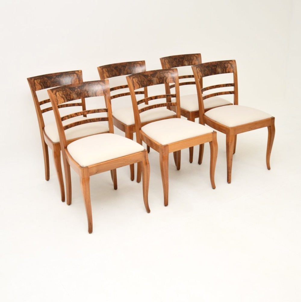 Set of Six Antique French Burr Walnut Dining Chairs

