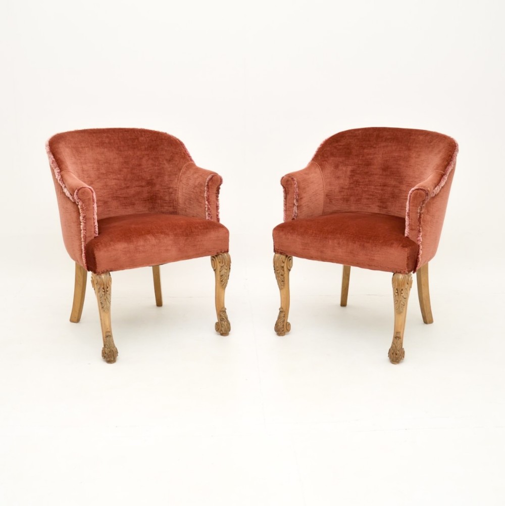Pair of Antique Queen Anne Style Tub Chairs by Hille
