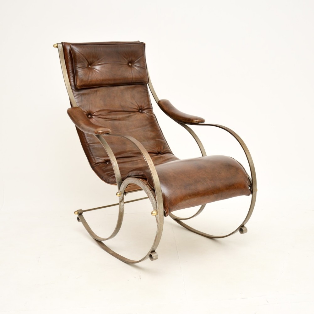 Antique Victorian Steel and Leather Rocking Chair
