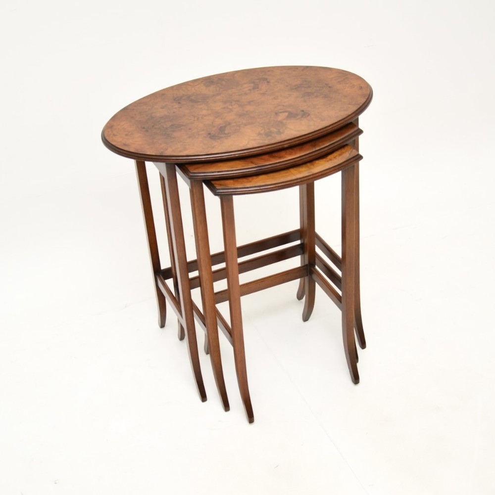 Antique Edwardian Burr Walnut Nest of Three Tables
