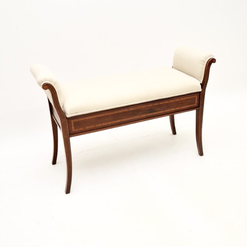 Antique Edwardian Inlaid Mahogany Duet Stool
