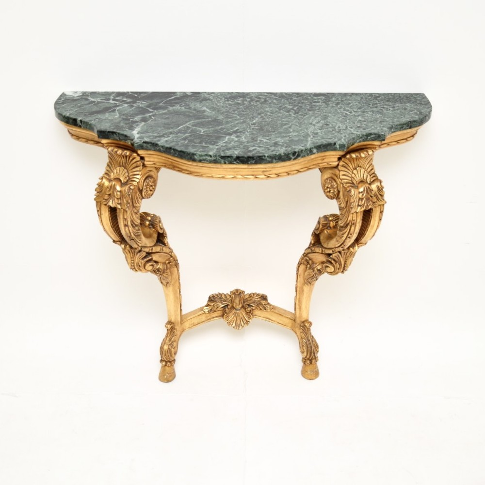 Antique French Giltwood Marble Top Console Table

